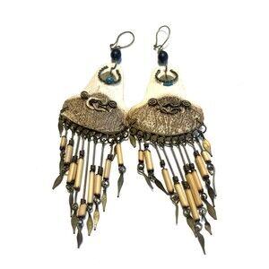Vintage Southwestern Style Earrings Raw Hide Tribal Dangle Eclectic Artsy